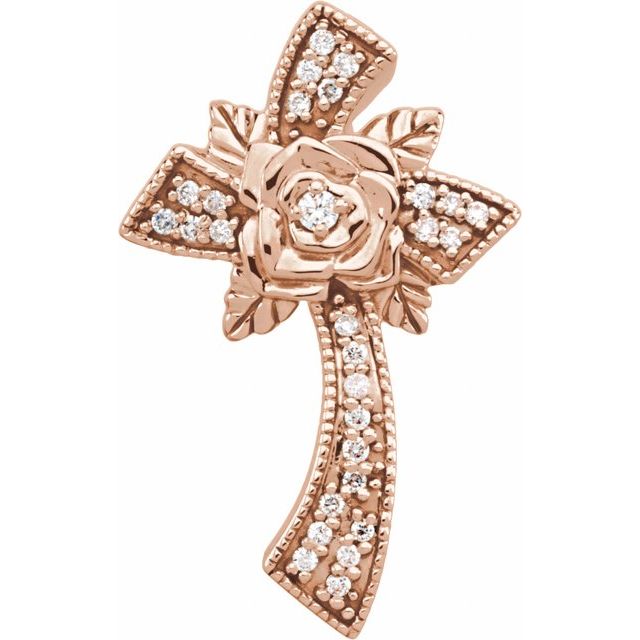 14K Rose Gold 1/6 CTW Natural Diamond Floral-Inspired Cross Pendant