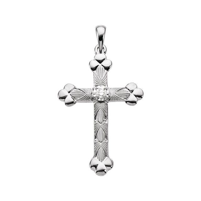 14K White Gold 1/10 CT Natural Diamond Cross Pendant