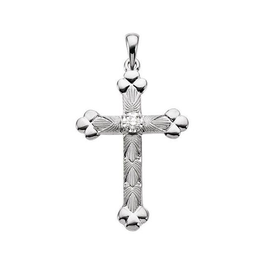 14K White Gold 1/10 CT Natural Diamond Cross Pendant