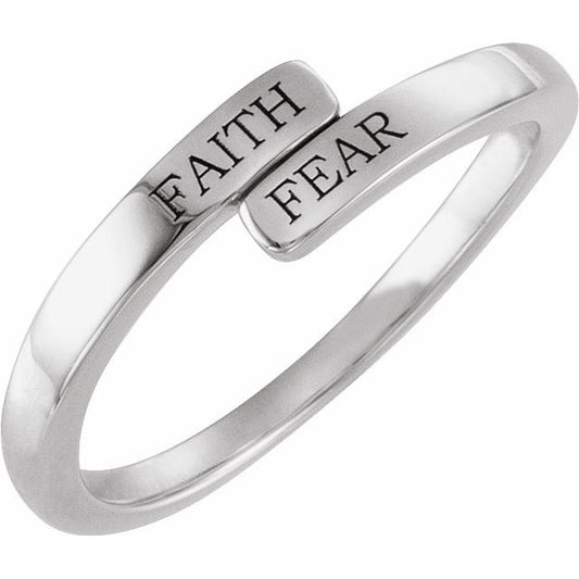 14K White Gold Faith Over Fear Bypass Ring