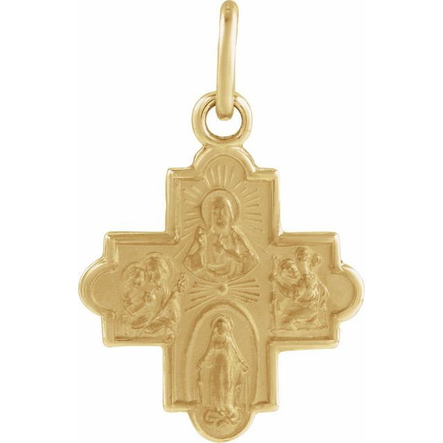 14K Yellow Gold 12x12 mm Four-Way Cross Medal 