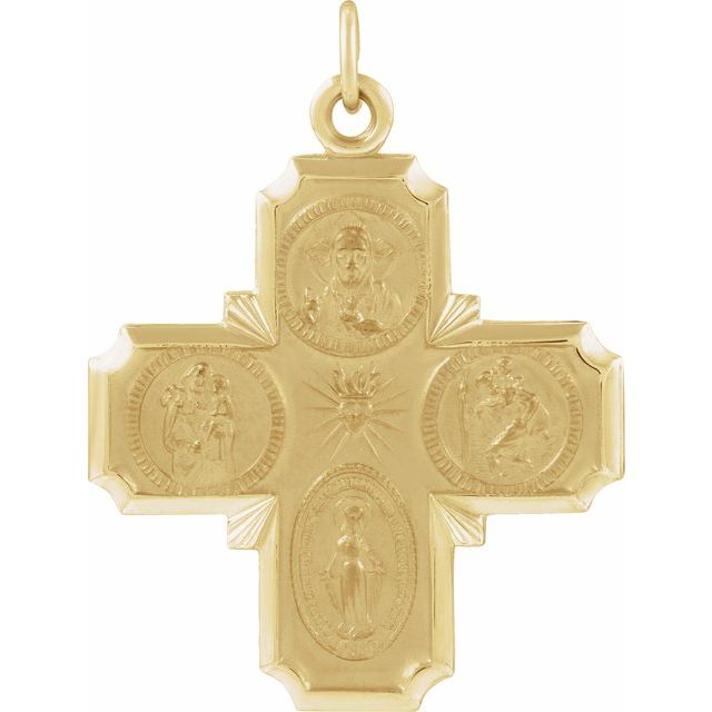 14K Yellow Gold 25x24 mm Four-Way Cross Medal