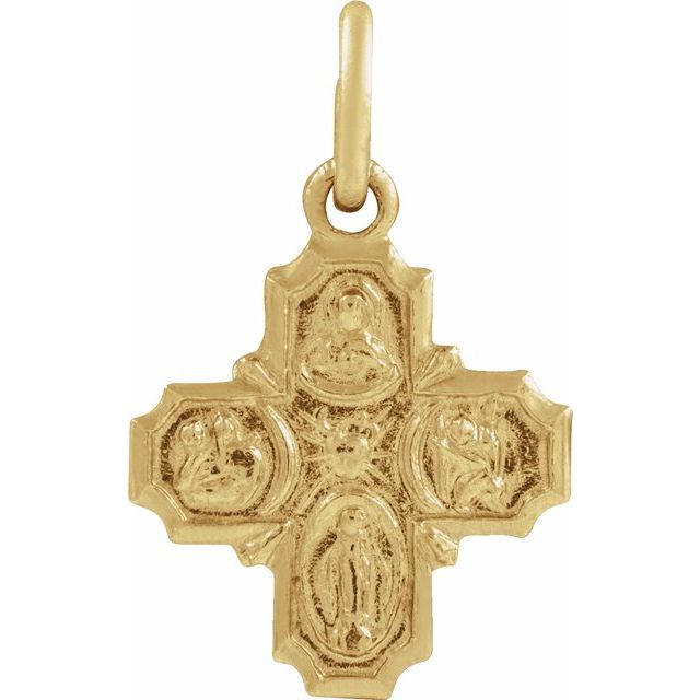 14K Yellow Gold 8x8 mm Four-Way Cross Medal 