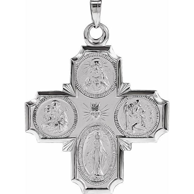 14K White Gold 30x29 mm Four-Way Cross Medal
