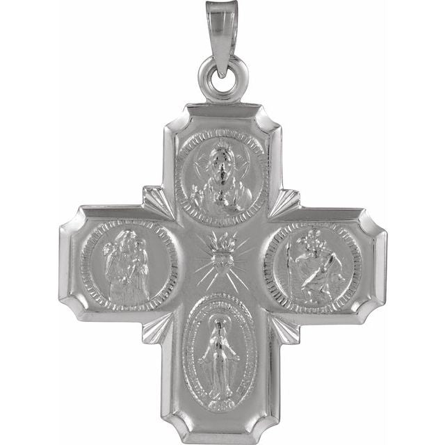 14K White Gold 25x24 mm Four-Way Cross Medal 