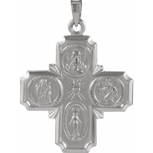 14K White Gold 25x24 mm Four-Way Cross Medal 