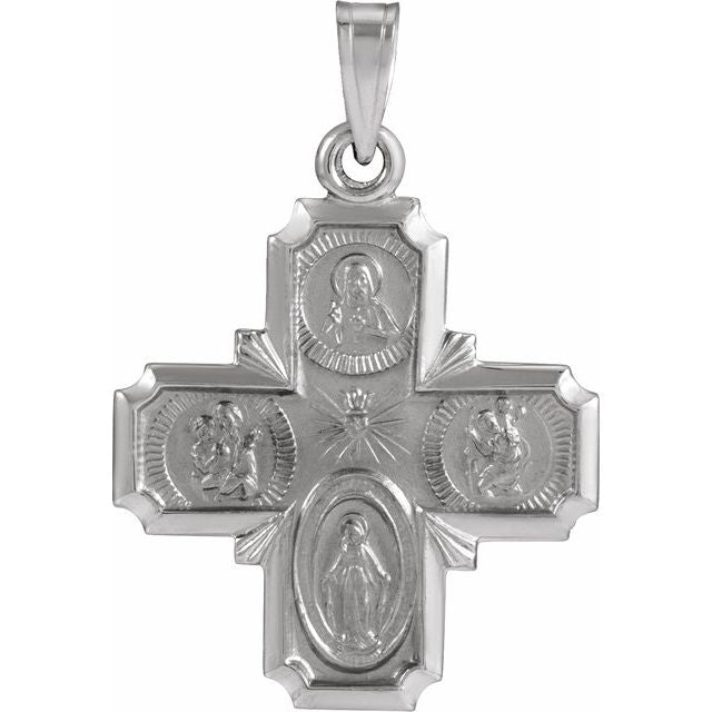 14K White Gold 18x18 mm Four-Way Cross Medal
