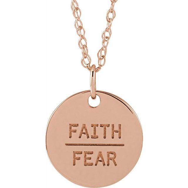 14K Rose Gold Faith Over Fear Disc 18" Necklace