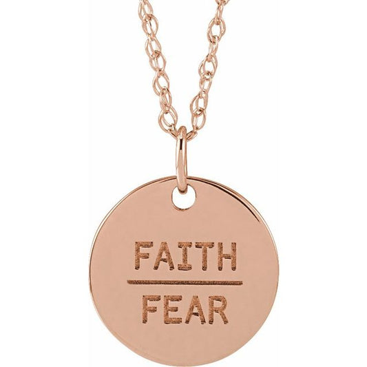 14K Rose Gold Faith Over Fear Disc 18" Necklace