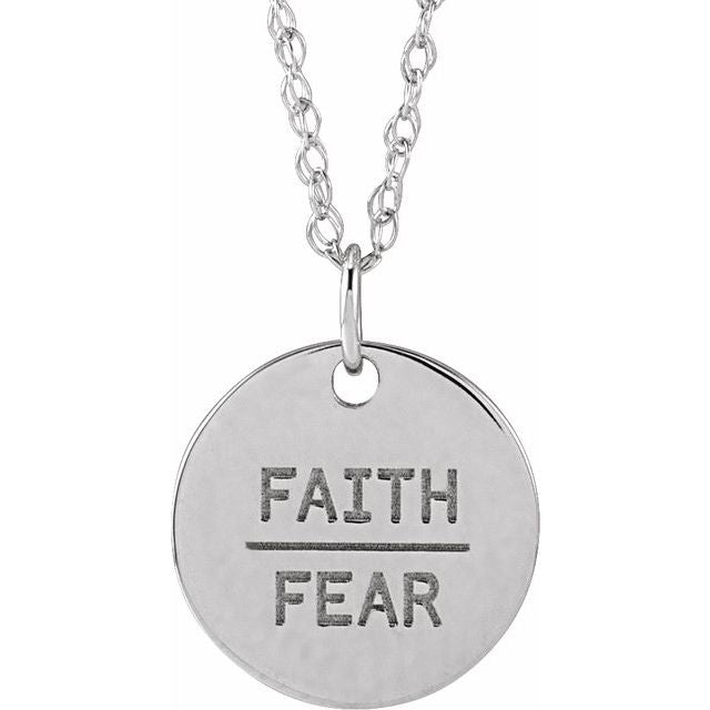 14K White Gold Faith Over Fear Disc 18" Necklace