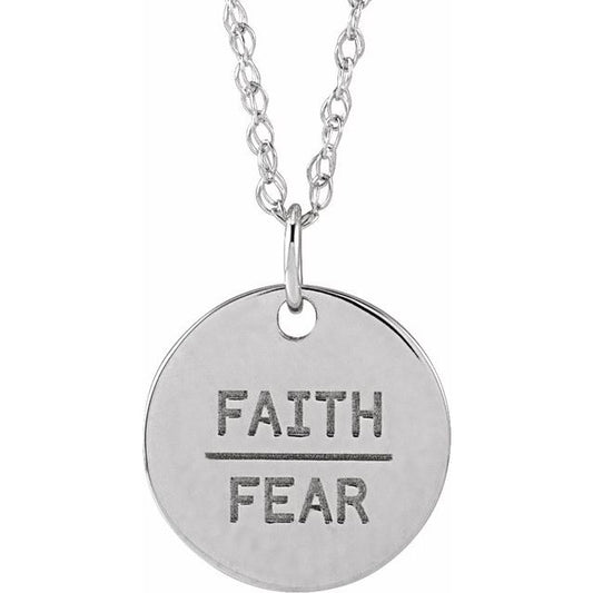 14K White Gold Faith Over Fear Disc 18" Necklace