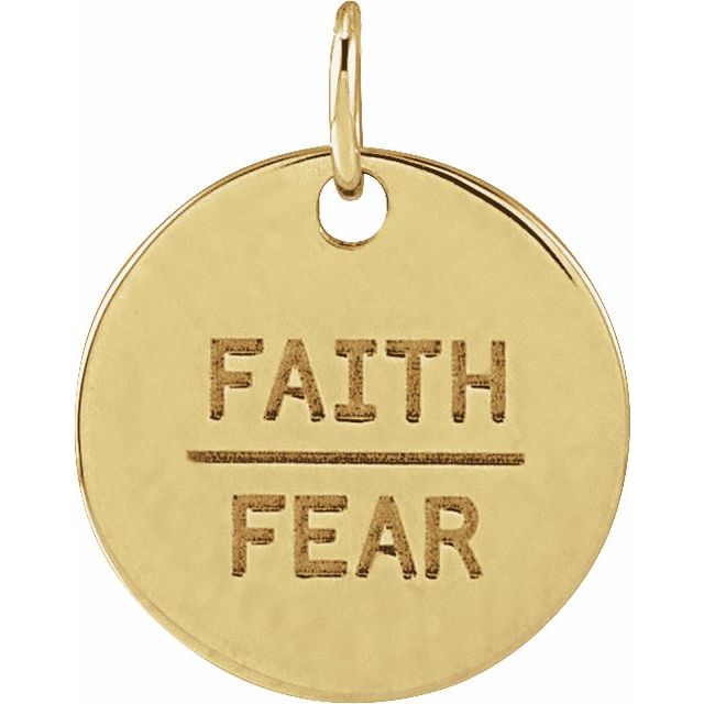 14K Yellow Gold Faith Over Fear Disc Pendant