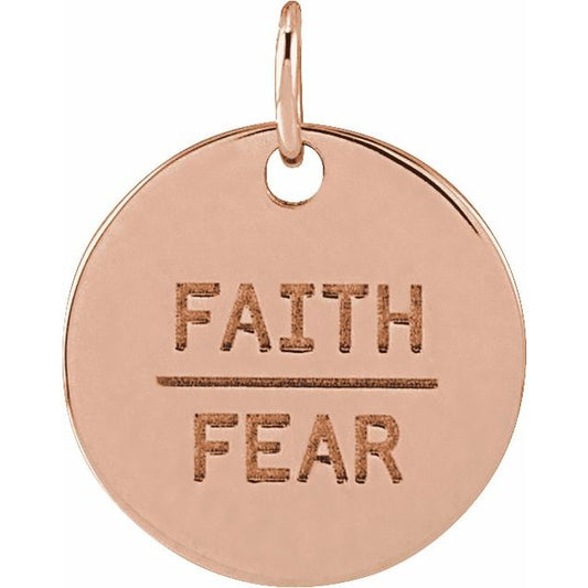 14K Rose Gold Faith Over Fear Disc Pendant