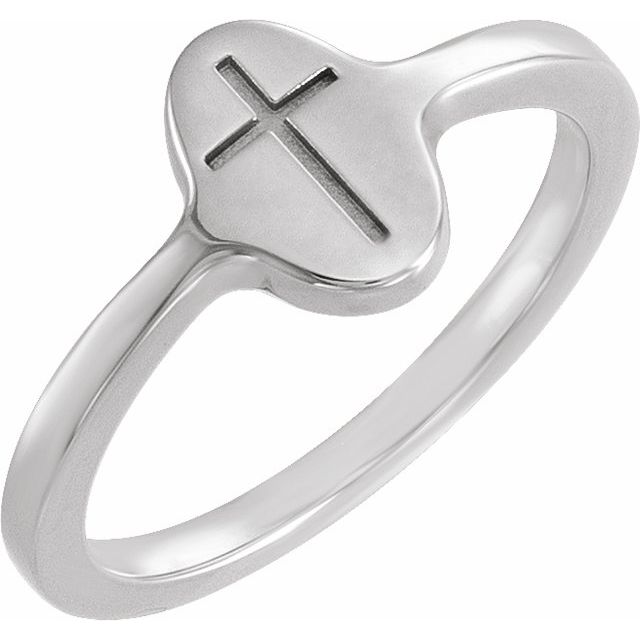 10K White Gold Cross Signet Ring