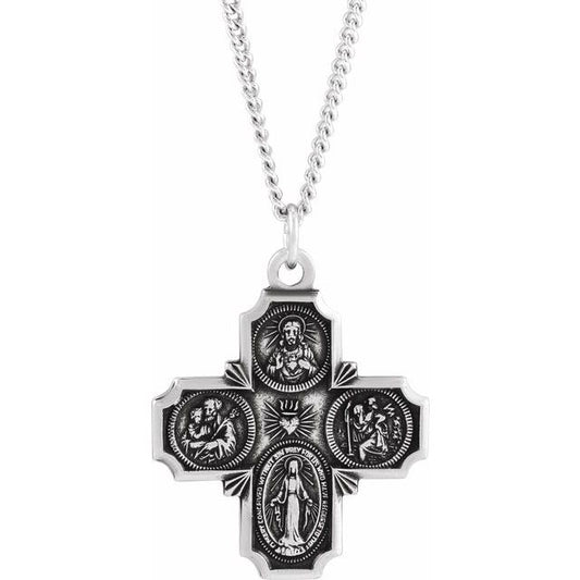Sterling Silver 30x29 mm Four-Way Cross Medal 24" Necklace