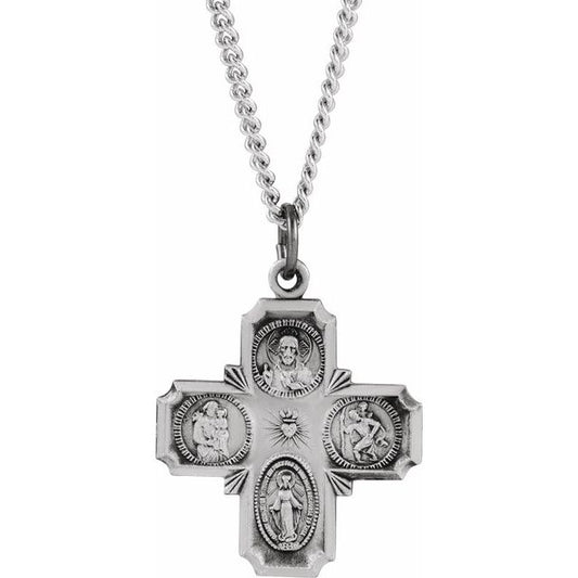 Sterling Silver 25x24 mm Four-Way Cross Medal 24" Necklace