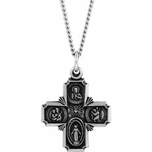 Sterling Silver 19x17.7 mm Four-Way Cross Medal 18" Necklace