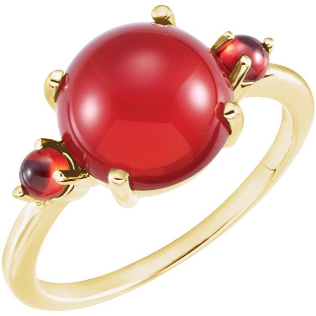14K Yellow Gold Natural Carnelian & Mozambique Garnet Three-Stone Ring