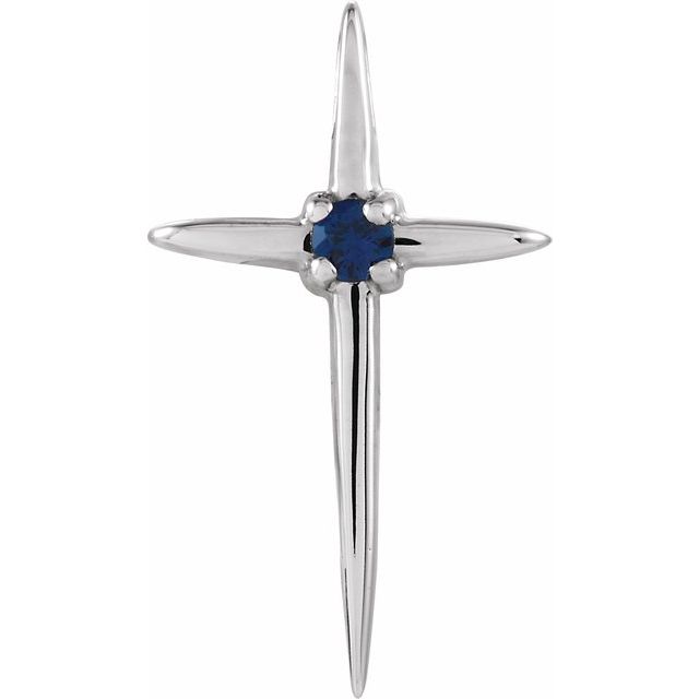 14K White Gold Natural Blue Sapphire Cross Pendant