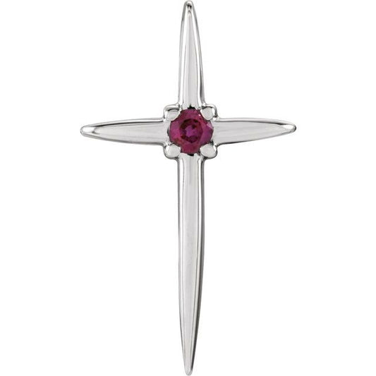 14K White Gold Natural Ruby Cross Pendant