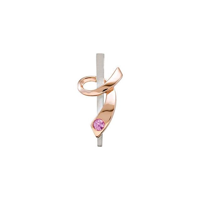 14K Rose Gold-Plated Sterling Silver Imitation Pink Tourmaline Ribbon of Courage Pendant