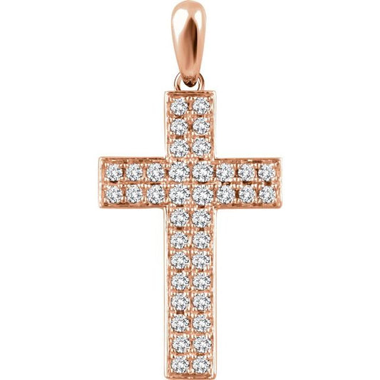 14K Rose Gold 1/4 CTW Natural Diamond Cross Pendant