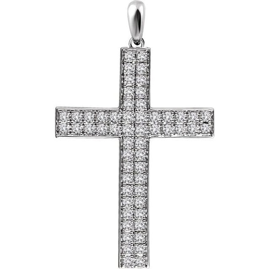 14K White Gold 1/2 CTW Natural Diamond Cross Pendant