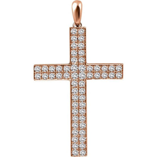 14K Rose Gold 3/4 CTW Natural Diamond Cross Pendant