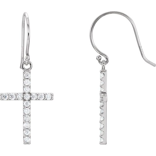 14K White Gold 1/2 CTW Natural Diamond Cross Earrings