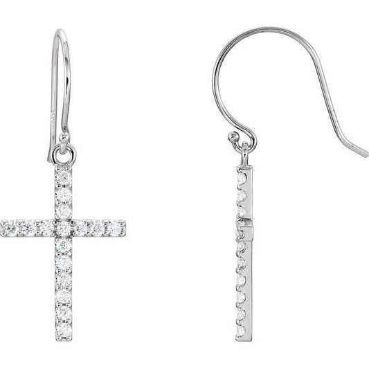 14K White Gold 1/2 CTW Natural Diamond Cross Earrings