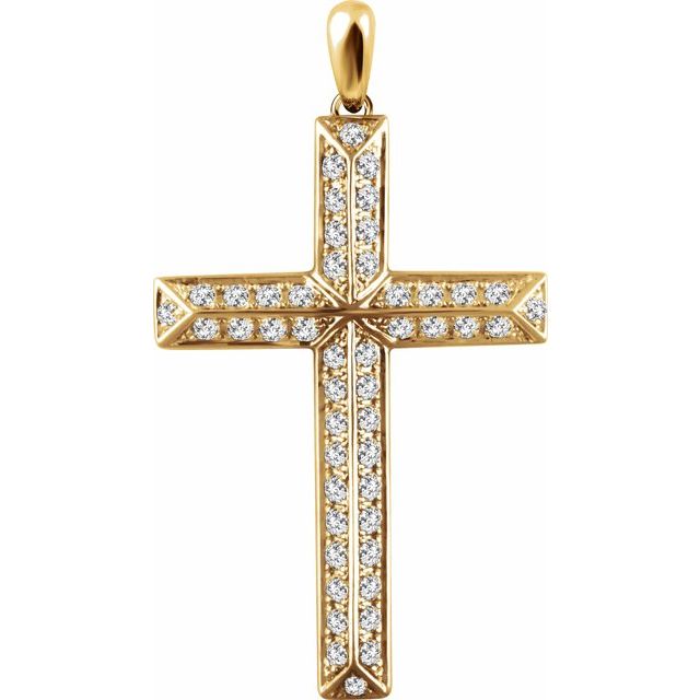 14K Yellow Gold 3/4 CTW Natural Diamond Cross Pendant