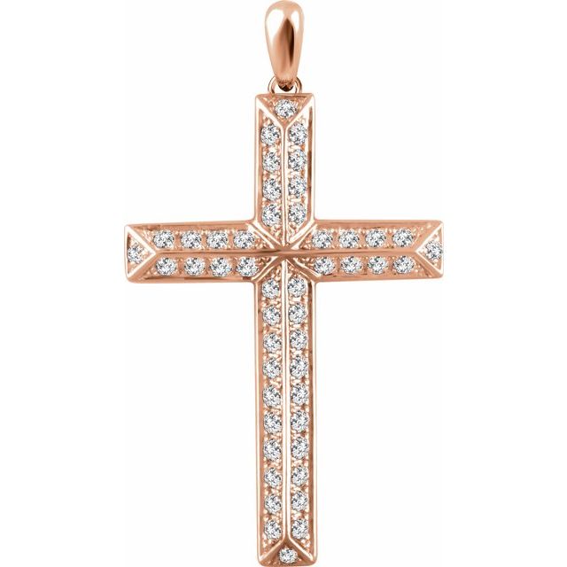 14K Rose Gold 3/4 CTW Natural Diamond Cross Pendant