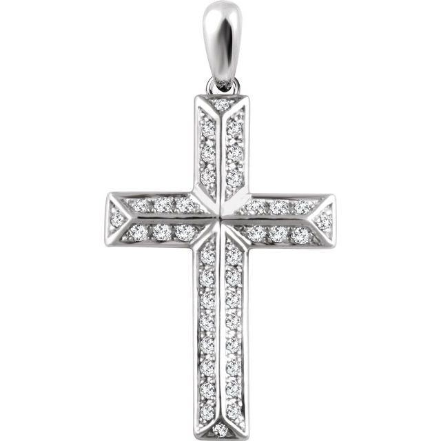 14K White Gold 1/4 CTW Natural Diamond Cross Pendant