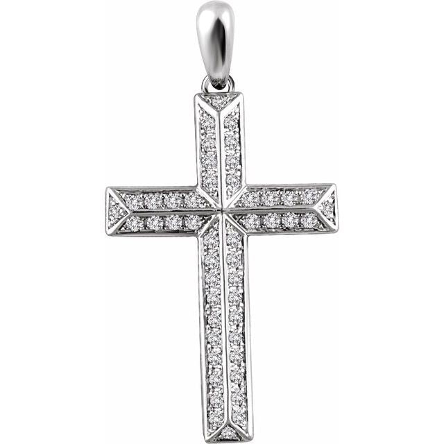 14K White Gold 1/2 CTW Natural Diamond Cross Pendant