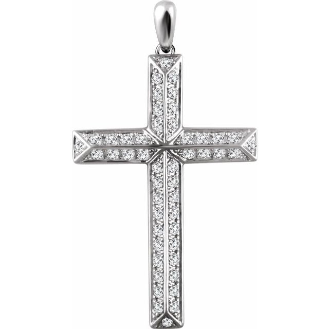 14K White Gold 3/4 CTW Natural Diamond Cross Pendant