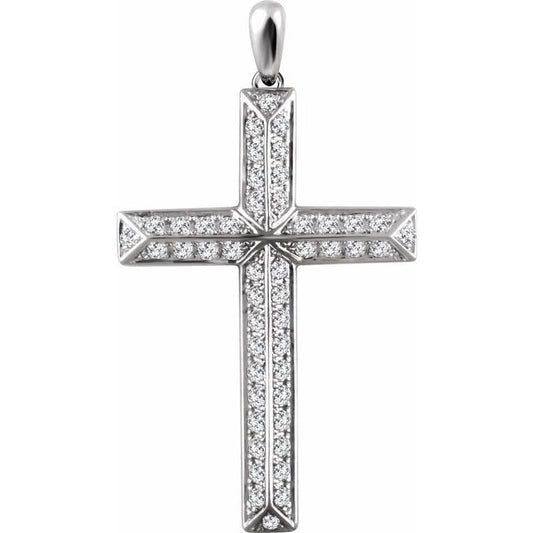 14K White Gold 3/4 CTW Natural Diamond Cross Pendant
