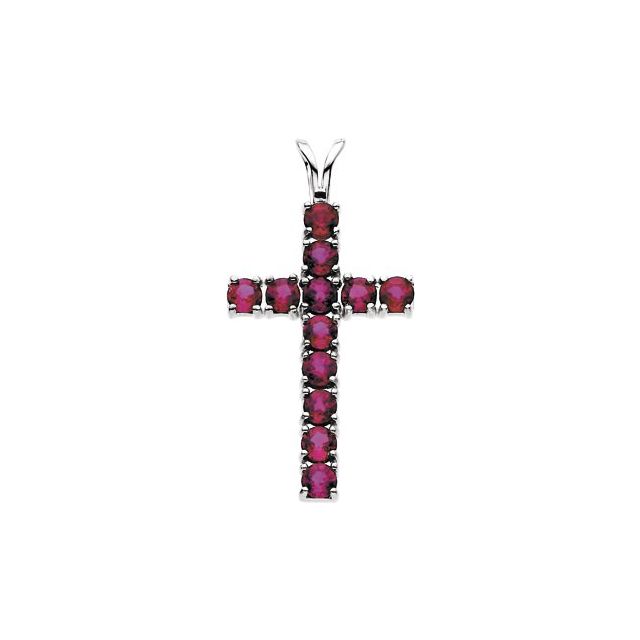 14K White Gold Natural Ruby Cross Pendant