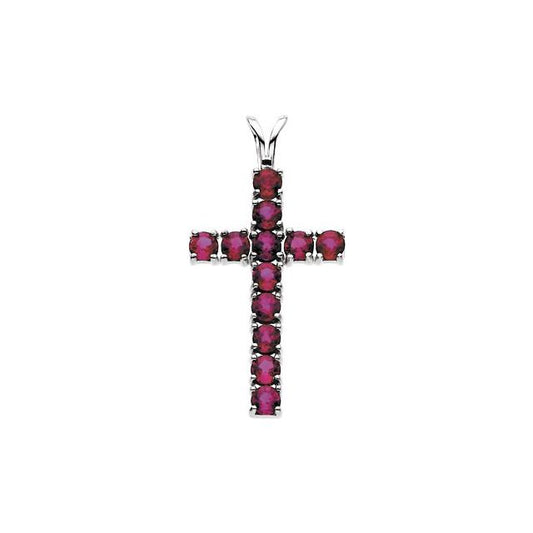 14K White Gold Natural Ruby Cross Pendant