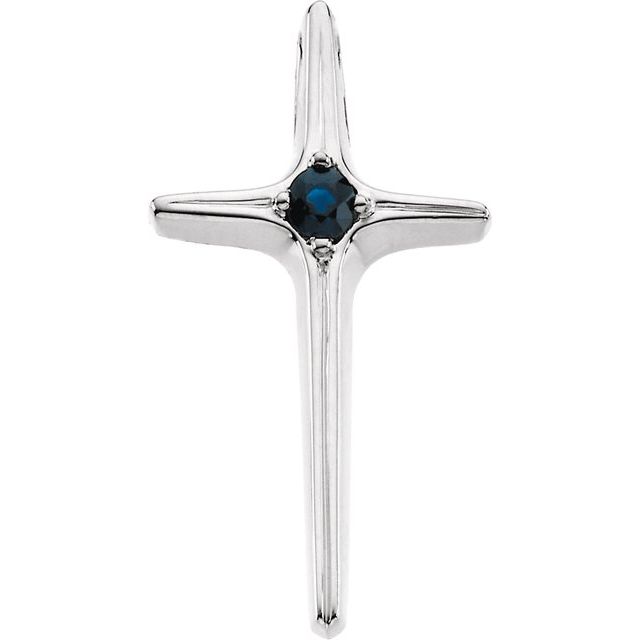 14K White Gold Natural Blue Sapphire Cross Pendant