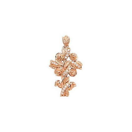 14K Rose Gold 1/8 CTW Natural Diamond Floral-Inspired Cross Pendant  