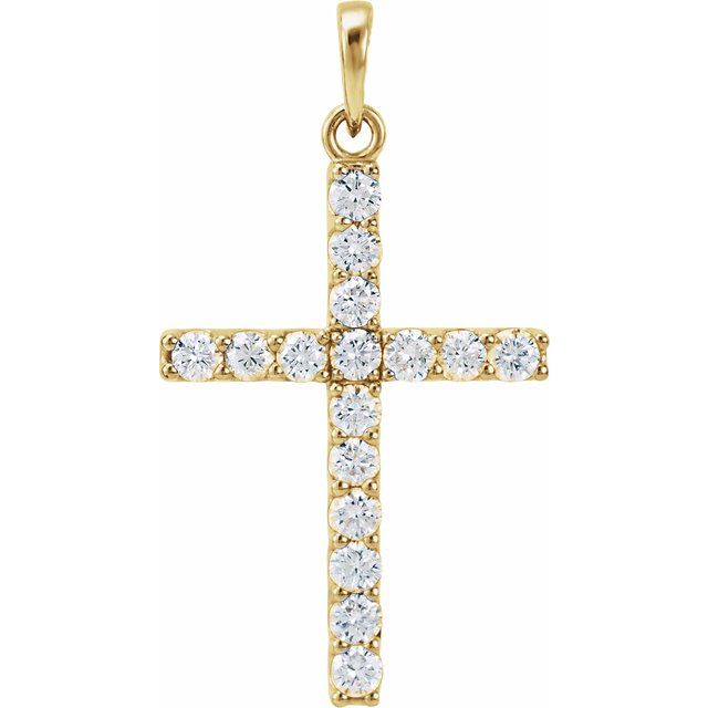 14K Yellow Gold 1/10 CTW Natural Diamond Cross Pendant