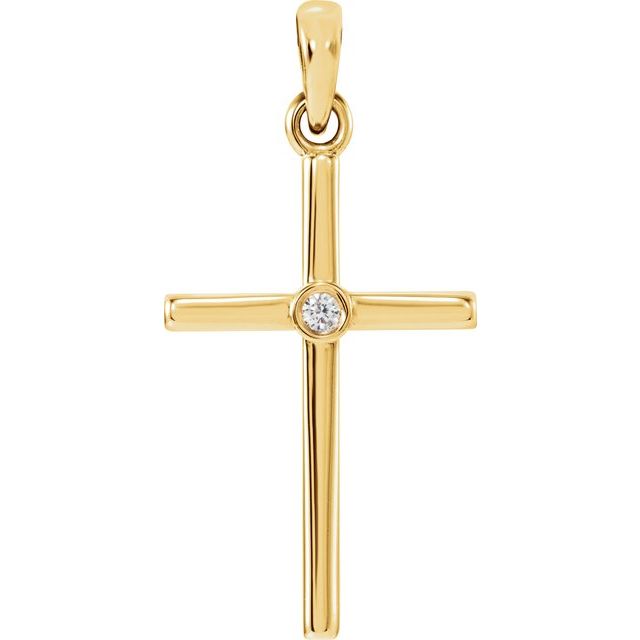14K Yellow Gold .015 CT Natural Diamond Cross Pendant