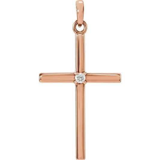 14K Rose Gold .02 CT Natural Diamond Cross Pendant