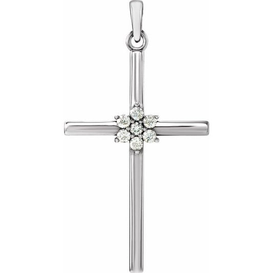 14K White Gold 1/10 CTW Natural Diamond Cross Pendant