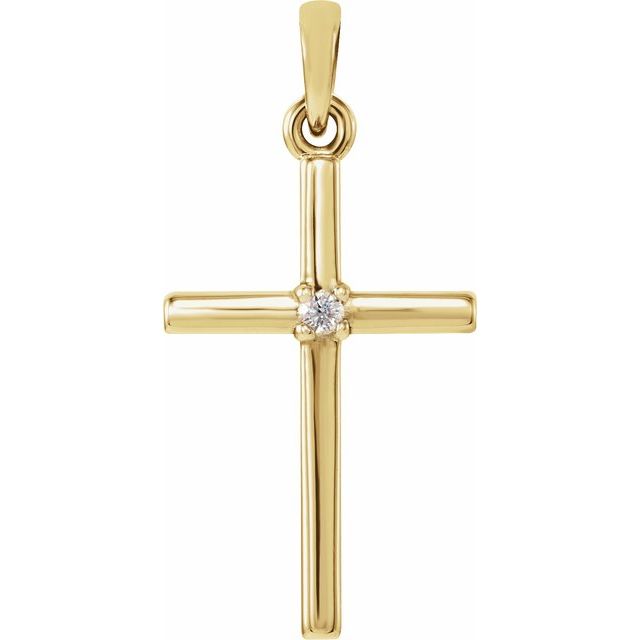 14K Yellow Gold .015 CT Natural Diamond Cross Pendant
