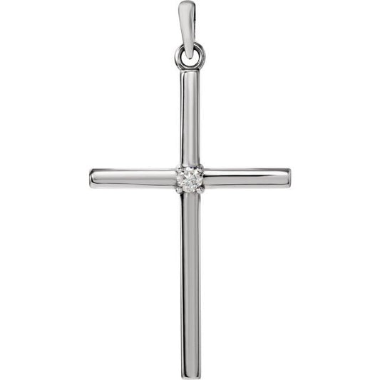 Sterling Silver .03 CT Natural Diamond Cross Pendant