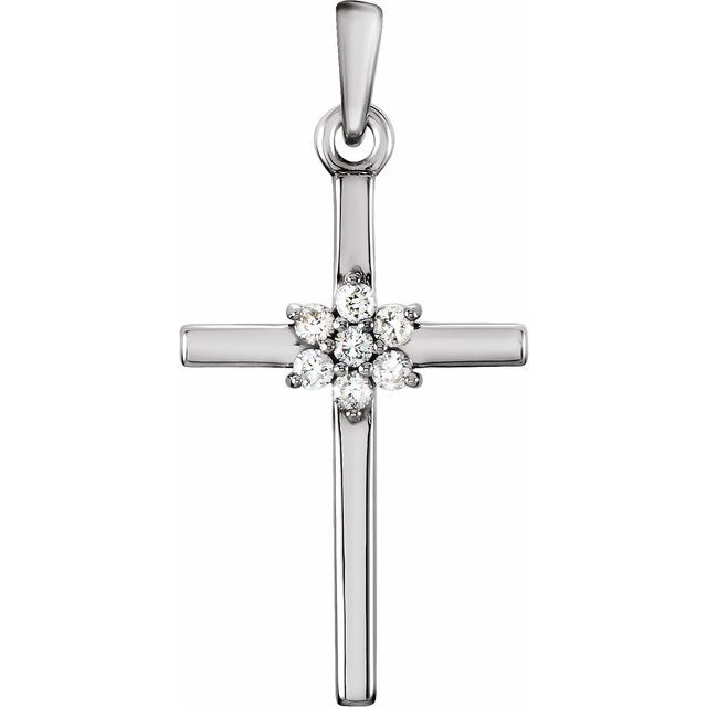 14K White Gold .06 CTW Natural Diamond Cross Pendant