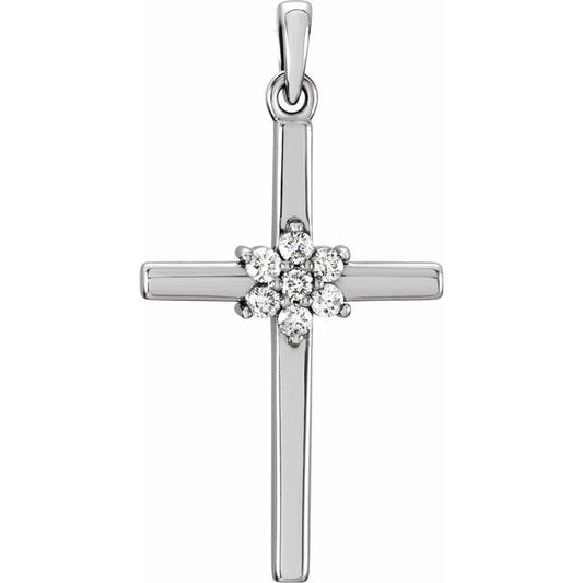 14K White Gold 1/10 CTW Natural Diamond Cross Pendant