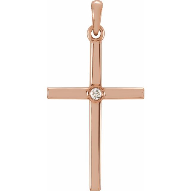 14K Rose Gold .02 CT Natural Diamond Cross Pendant