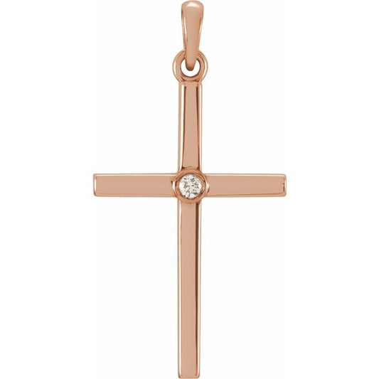 14K Rose Gold .02 CT Natural Diamond Cross Pendant